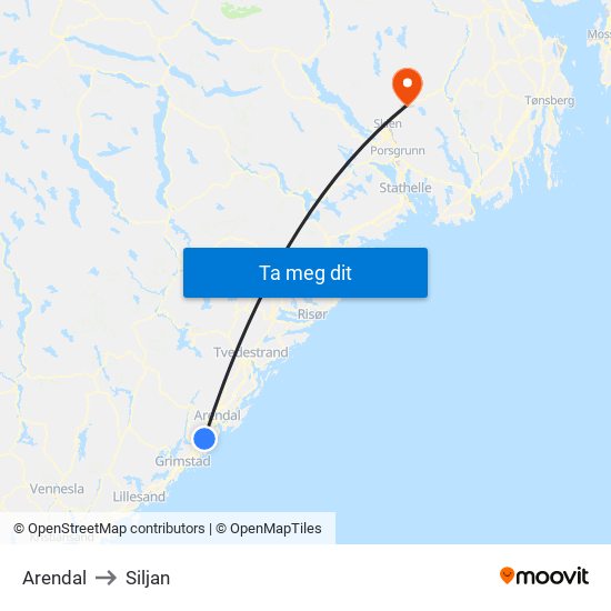 Arendal to Siljan map