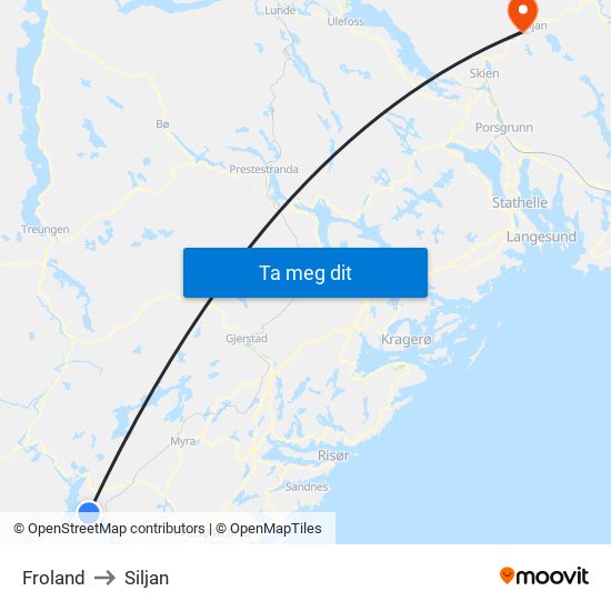 Froland to Siljan map