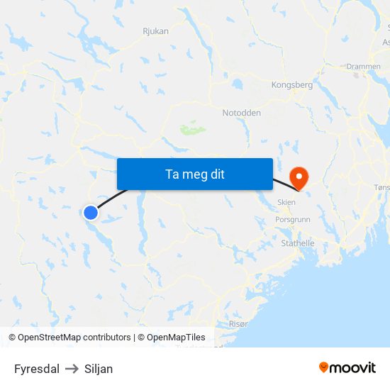 Fyresdal to Siljan map