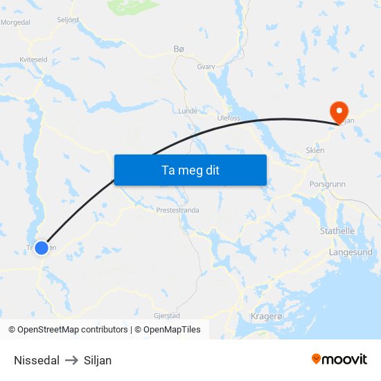 Nissedal to Siljan map