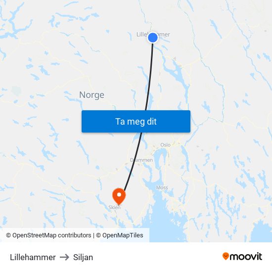Lillehammer to Siljan map