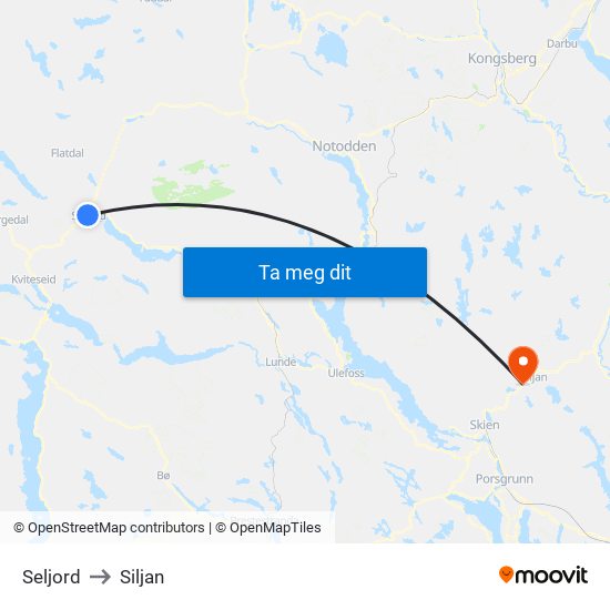 Seljord to Siljan map