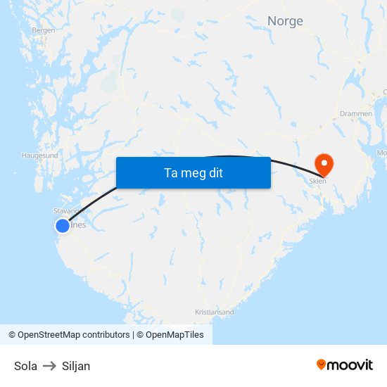 Sola to Siljan map