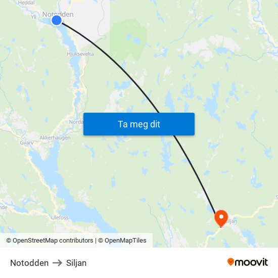 Notodden to Siljan map