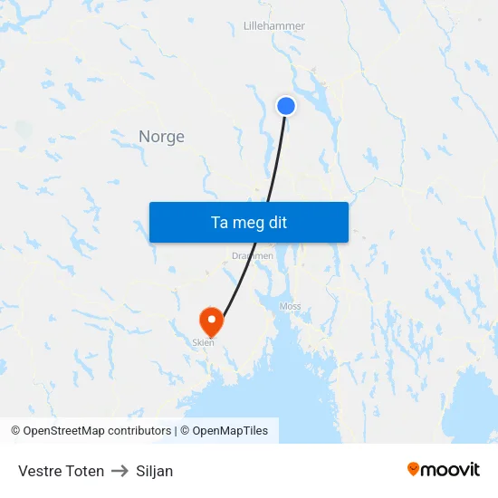 Vestre Toten to Siljan map