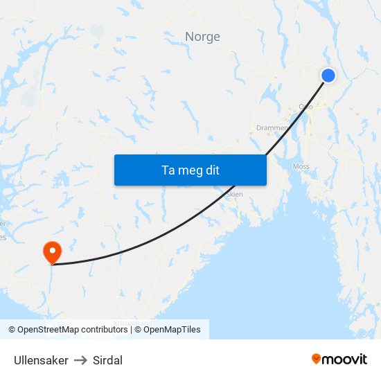 Ullensaker to Sirdal map