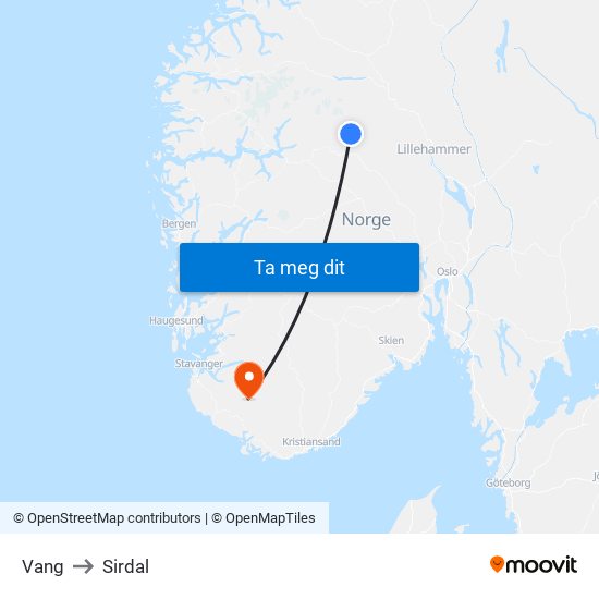 Vang to Sirdal map