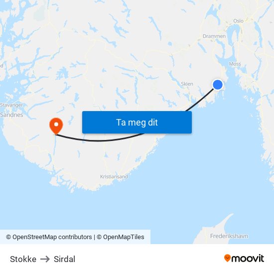 Stokke to Sirdal map