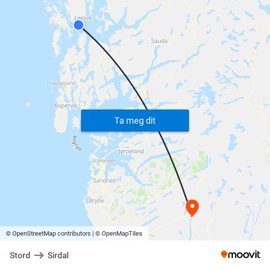 Stord to Sirdal map