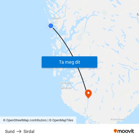 Sund to Sirdal map