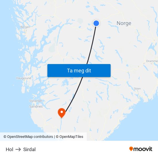 Hol to Sirdal map