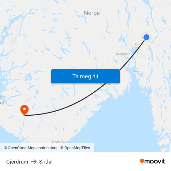 Gjerdrum to Sirdal map