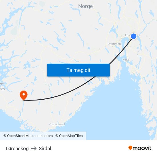 Lørenskog to Sirdal map