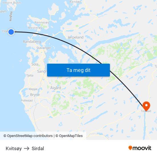 Kvitsøy to Sirdal map