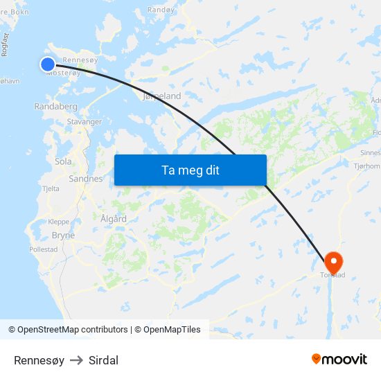 Rennesøy to Sirdal map