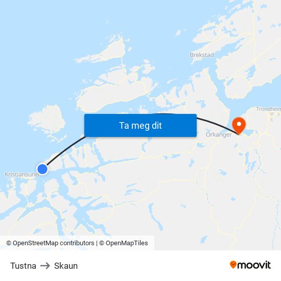 Tustna to Skaun map
