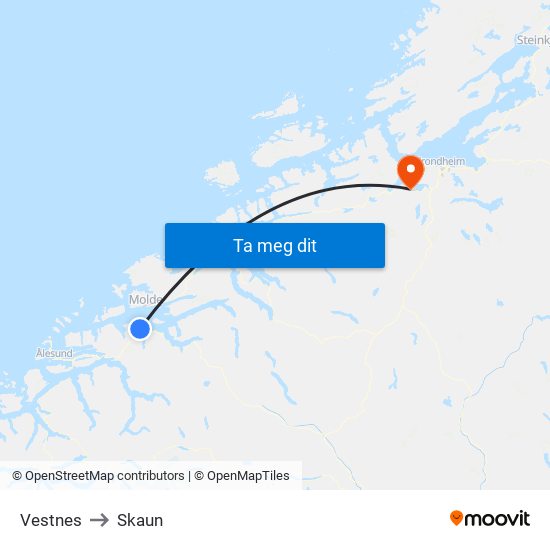 Vestnes to Skaun map