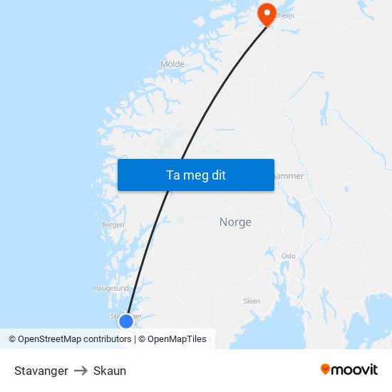 Stavanger to Skaun map
