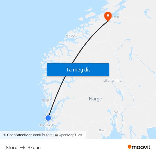 Stord to Skaun map