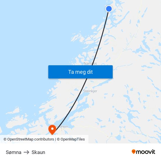 Sømna to Skaun map