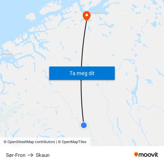 Sør-Fron to Skaun map