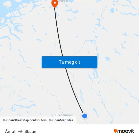 Åmot to Skaun map