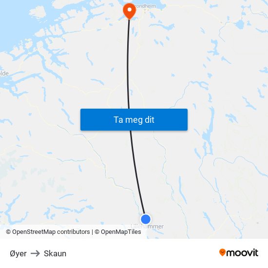 Øyer to Skaun map