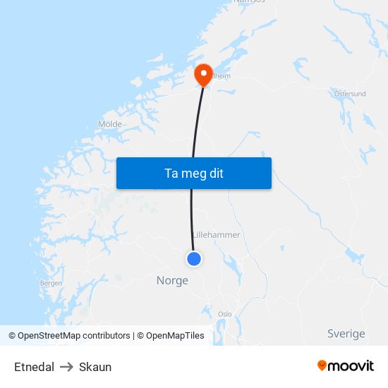 Etnedal to Skaun map