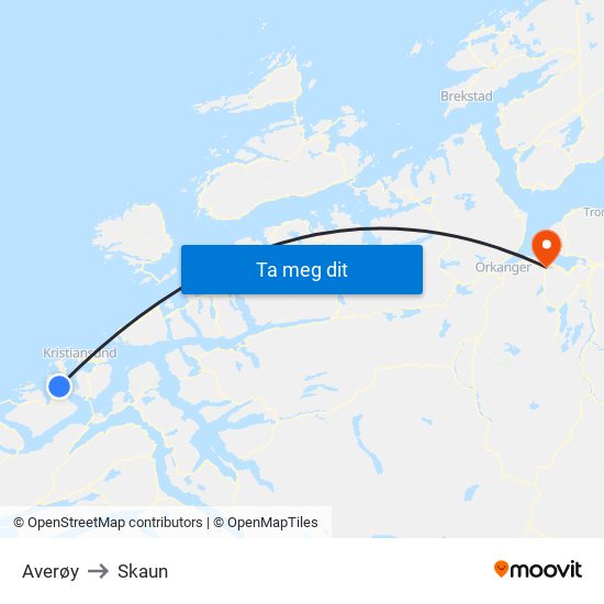 Averøy to Skaun map