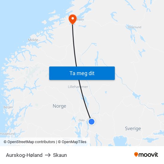 Aurskog-Høland to Skaun map