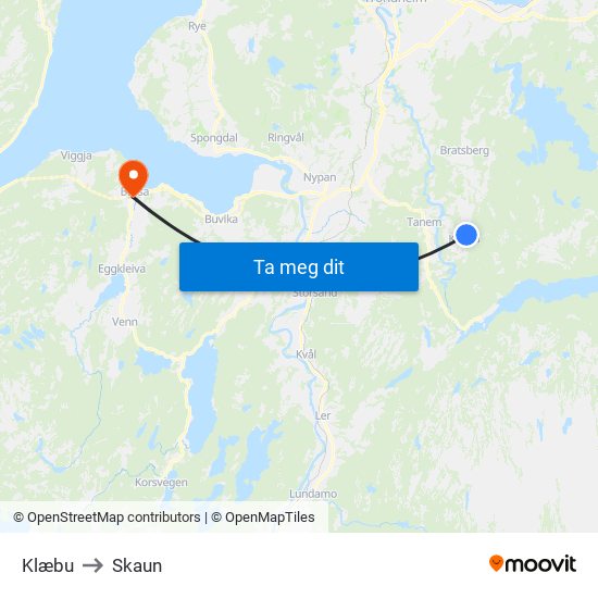 Klæbu to Skaun map