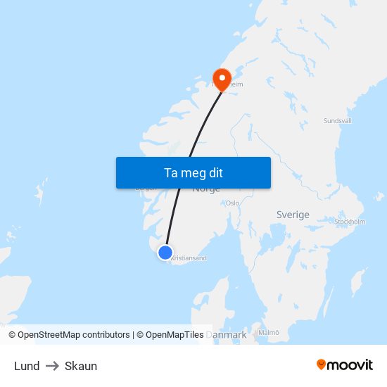Lund to Skaun map