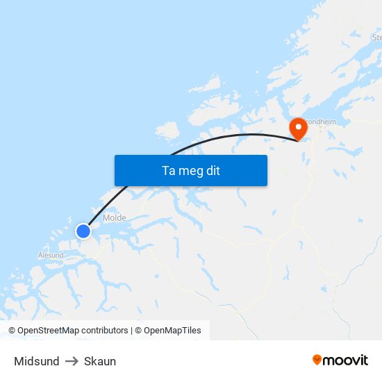 Midsund to Skaun map