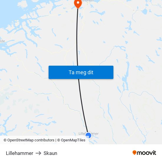 Lillehammer to Skaun map