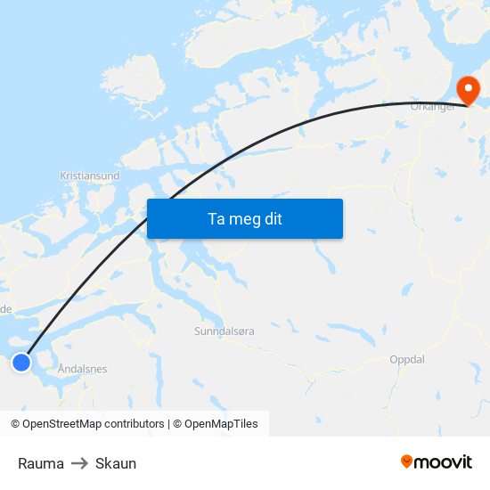 Rauma to Skaun map