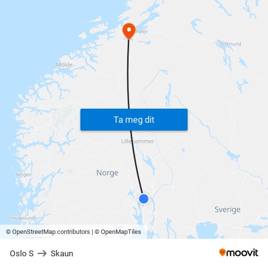 Oslo S to Skaun map