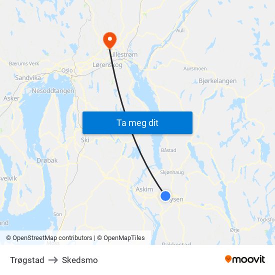 Trøgstad to Skedsmo map