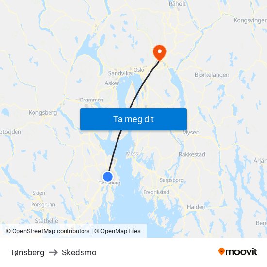 Tønsberg to Skedsmo map