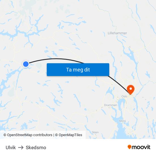 Ulvik to Skedsmo map