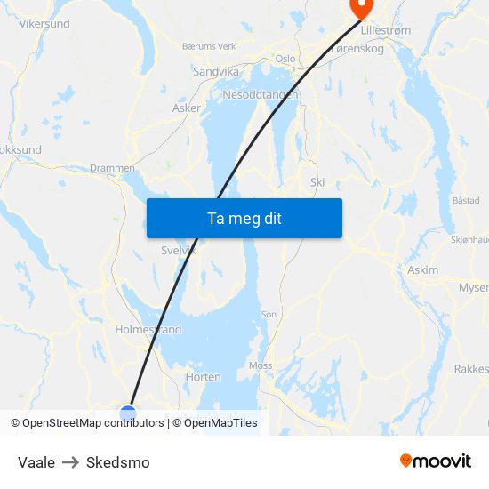 Vaale to Skedsmo map