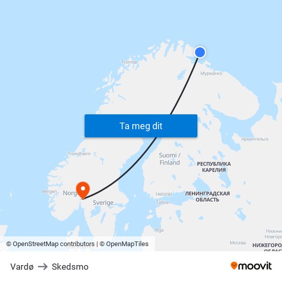 Vardø to Skedsmo map