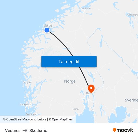 Vestnes to Skedsmo map