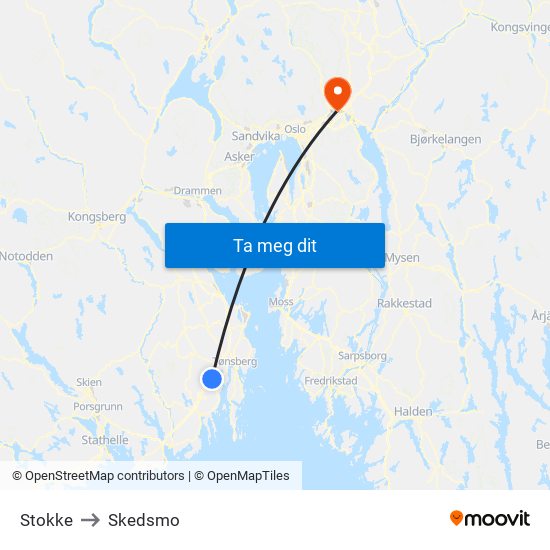 Stokke to Skedsmo map