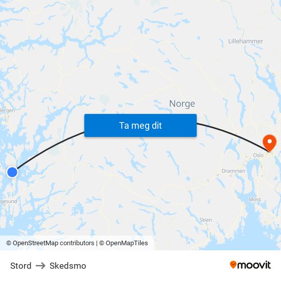 Stord to Skedsmo map