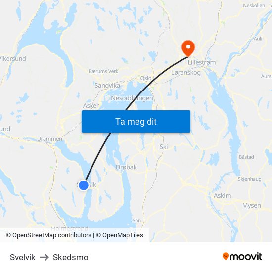 Svelvik to Skedsmo map