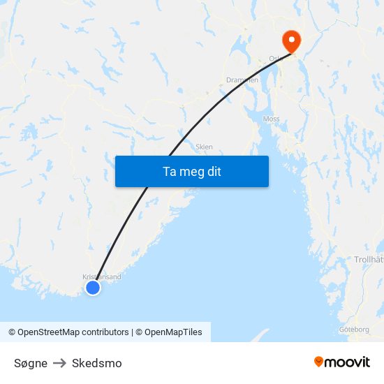 Søgne to Skedsmo map
