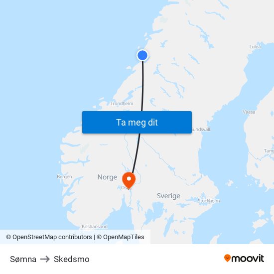 Sømna to Skedsmo map