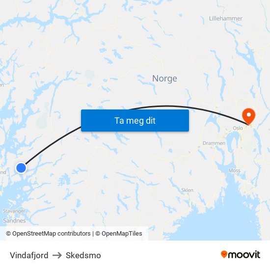 Vindafjord to Skedsmo map