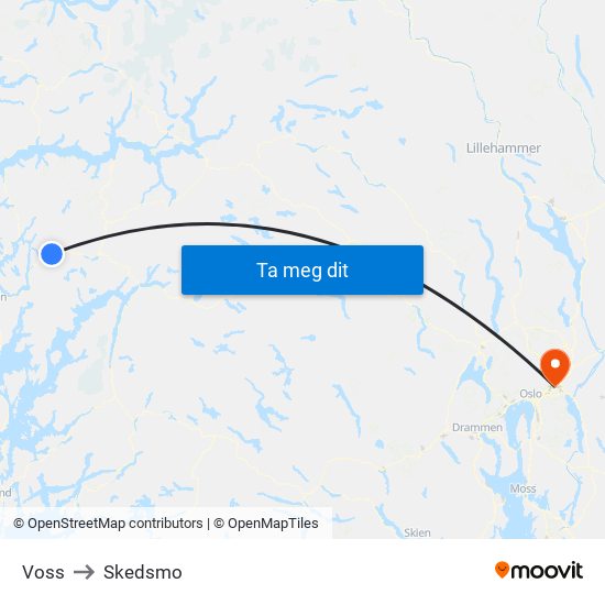 Voss to Skedsmo map