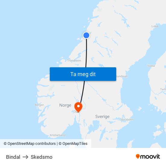Bindal to Skedsmo map